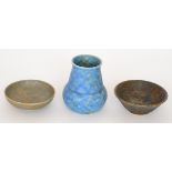 Three pieces of assorted Ruskin Pottery, all dated 1927,