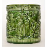 A large cylindrical Bretby jardiniere with low relief Chinoiserie decoration,