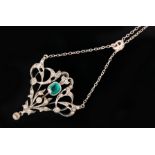 An French silver pendant in the Belle Epoque style, of scrolling foliate openwork design,