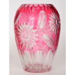A 20th Century Continental crystal glass vase of ovoid form cased in ruby over clear crystal and