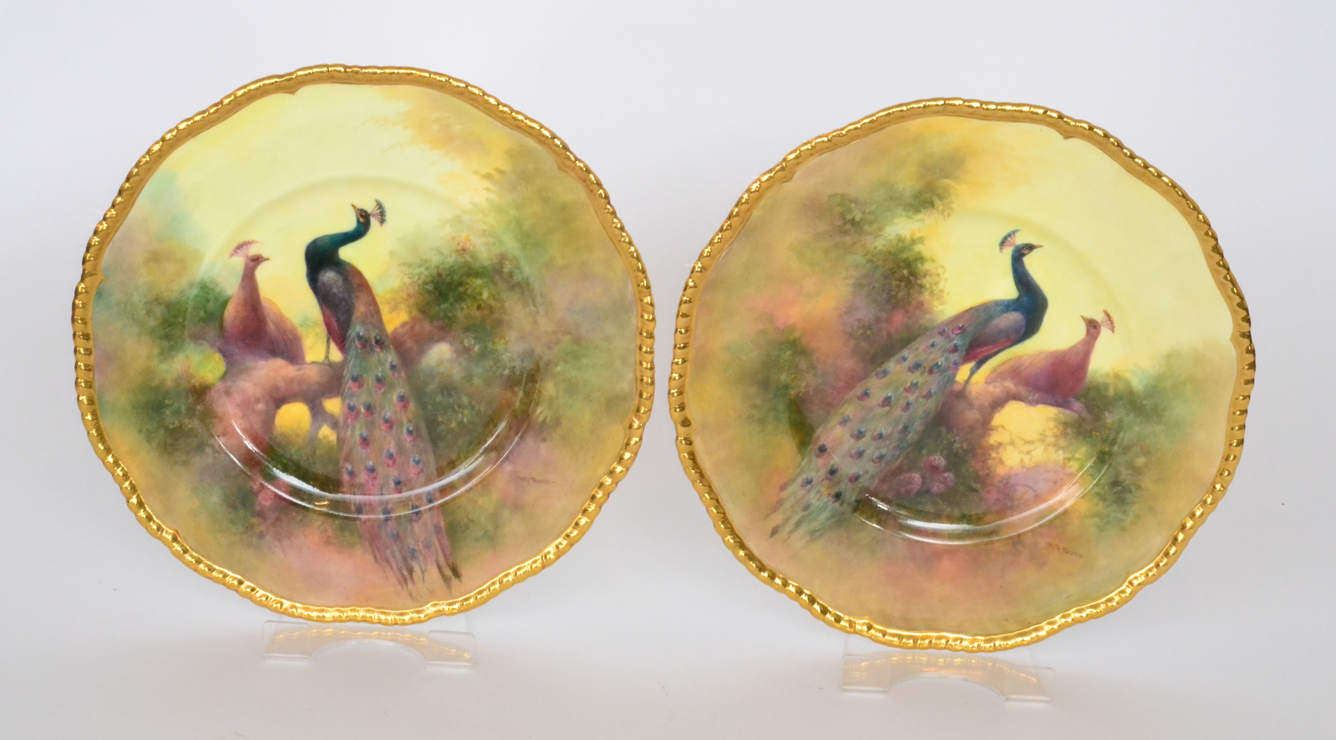 A pair of Coalport hand painted plates by Richard Budd,