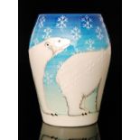 A contemporary Dennis China Works vase decorated with tubelined polar bears,