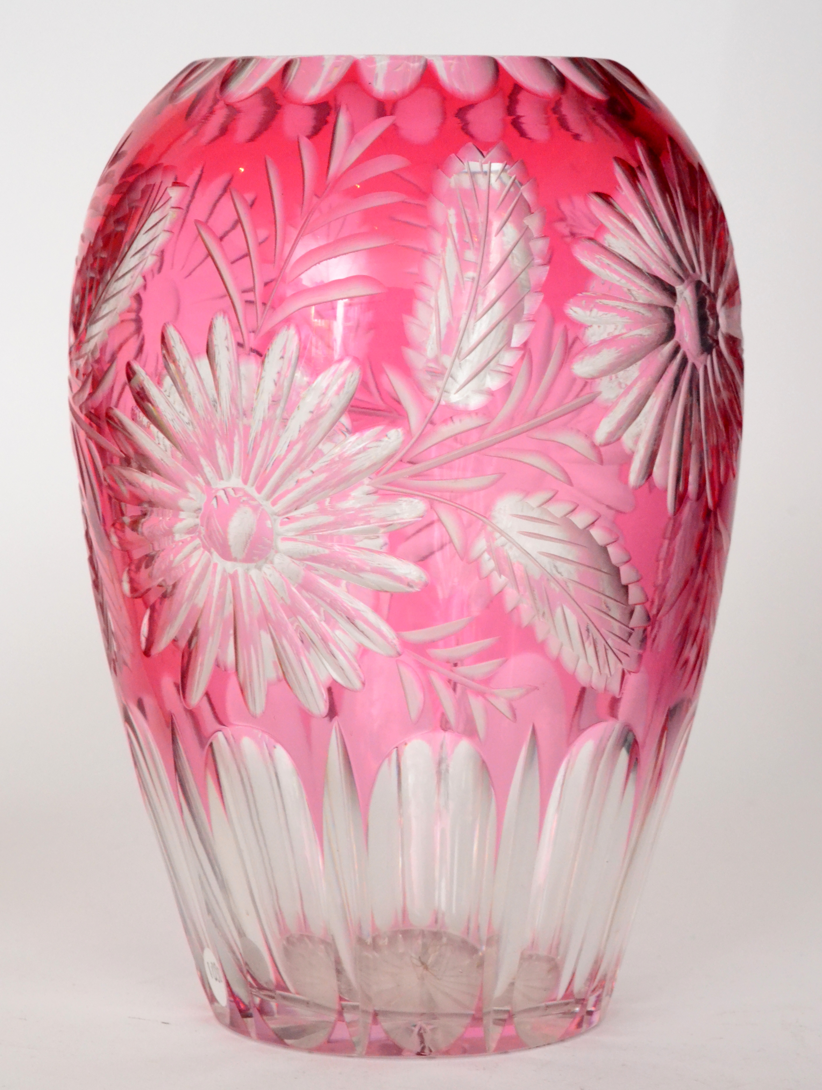 A 20th Century Continental crystal glass vase of ovoid form cased in ruby over clear crystal and - Image 2 of 2