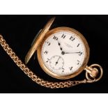 A George V 9ct gentleman's keyless crown wind half hunter pocket watch,