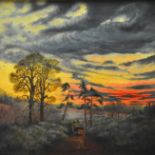 BRIAN TOOVEY (CONTEMPORARY) - Sunset scene with cart on a country track, oil on board, signed,