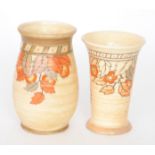 Two 1930s Charlotte Rhead for Crown Ducal Golden Leaves 4921 pattern vases,