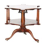 A mahogany revolving two tier dumb-waiter of canted circular form,