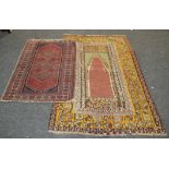 A Soumak flat weave rug the central medallion bordered by hooked botehs to a yellow border,