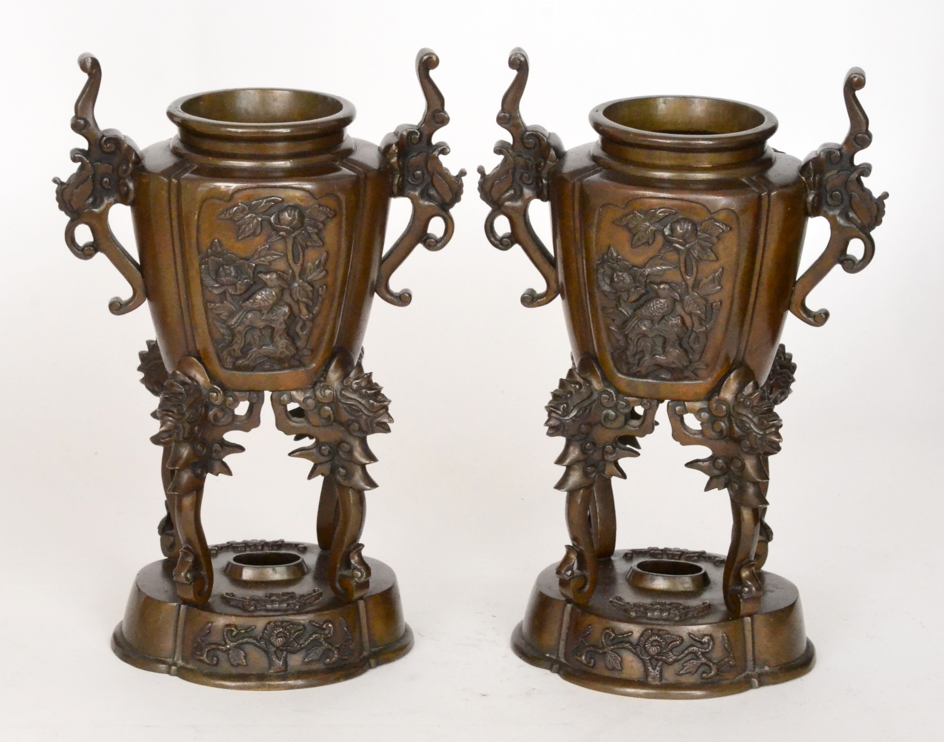 A pair of late 19th Century Japanese bronze censers,