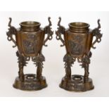A pair of late 19th Century Japanese bronze censers,