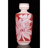 A late 19th Century Thomas Webb & Sons cameo glass vase of slender sleeve form with waisted collar