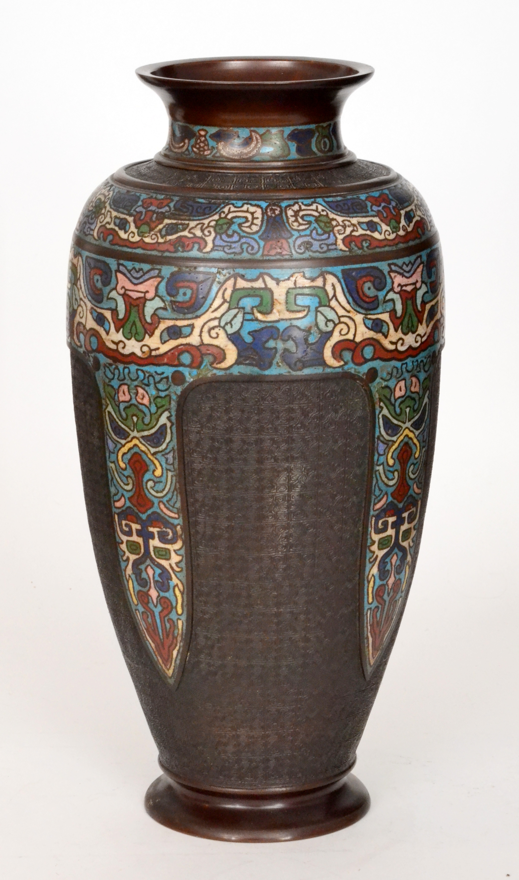 An early 20th Century Japanese cloisonne enamelled bronze vase of baluster form decorated with