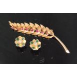 A ruby set leaf brooch,