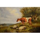 FOLLOWER OF THOMAS SIDNEY COOPER (1803-1902) - A cow and sheep on a wooded bank, oil on canvas,