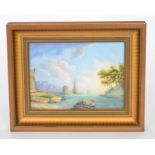 A framed porcelain plaque painted by Royal Worcester artist Francis Clark depicting an Italianate