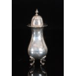 An Edwardian hallmarked silver sugar castor of square baluster form, with cut edge collar,