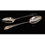 A composed pair of George III Irish silver tablespoons, Old English pattern,