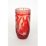 A 20th Century Continental crystal glass vase of cylindrical form,