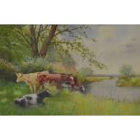 ARTHUR STANLEY WILKINSON (1860-1930) - Cattle on a river bank, watercolour, signed, framed,