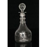 An 18th Century Irish Co Cork crystal glass decanter of Prussian form with basal moulding below a
