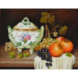 CLAUDE YVES ROBERT (CONTEMPORARY) - A still life with fruit and a tureen on a table top,