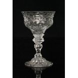 An early 18th Century crystal glass sweetmeat circa 1735 with a diamond moulded ogee form bowl with