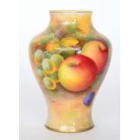 A Royal Worcester shape 2491 shouldered vase panel decorated by Shuck with apples and grapes,