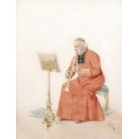 ALFRED CHARLES WEBER (1862-1922) - A musical cardinal, watercolour, signed, framed, 33cm x 25.