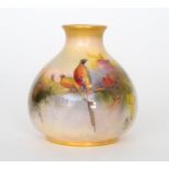 A Royal Worcester shape 2491 vase of ovoid form with a flared collar neck decorated by W.