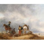 AFTER PHILIPS WOUWERMAN - 'Seashore with Fishwives offering Fish', watercolour, framed,