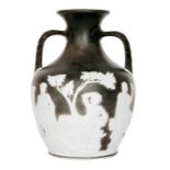 An early 19th Century Wedgwood black jasper ware Portland Vase decorated in the typical manner with