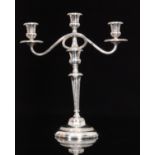 A mid Century hallmarked silver three branch candelabra,