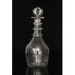 A late Georgian Irish crystal glass 'Waterloo' decanter of Prussian form with basal moulding below