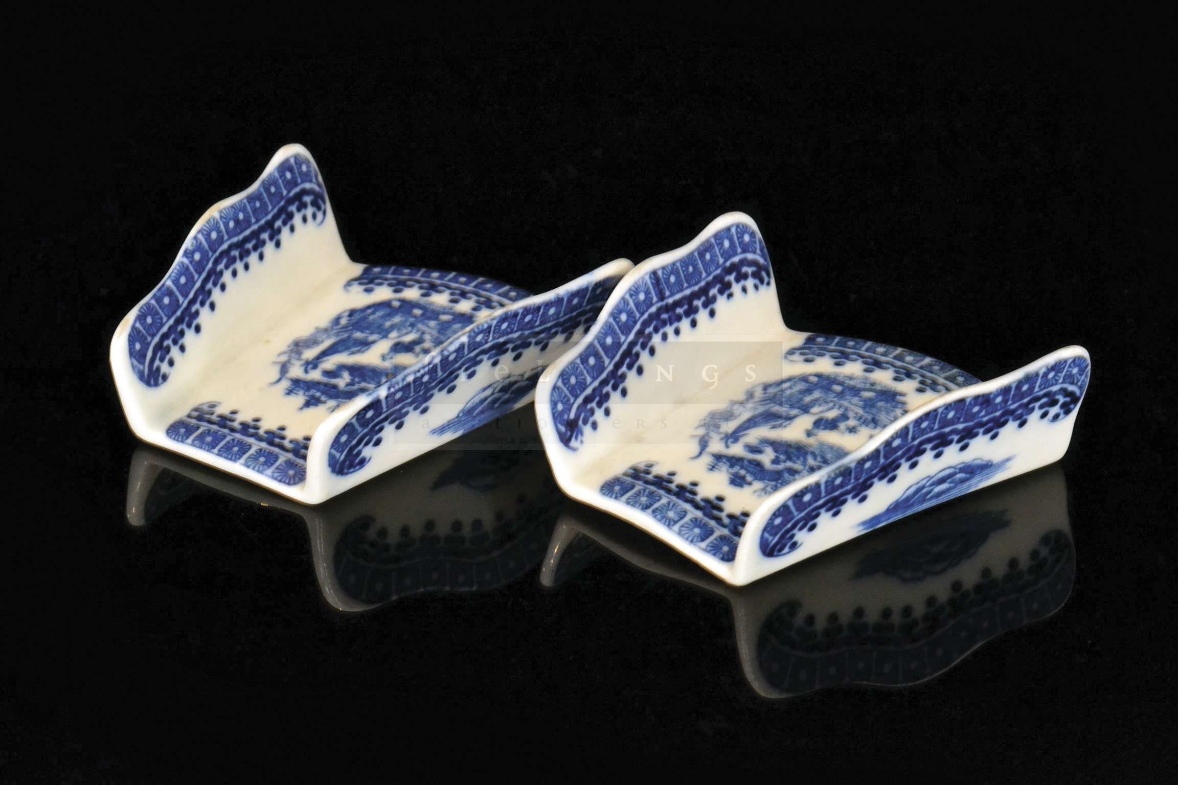 A pair of late 18th Century Caughley asparagus servers decorated in the underglaze blue and white - Image 2 of 2