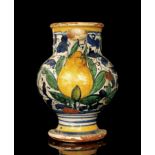 A 17th Century maiolica wet drug jar, possibly Venetian or Dutch,