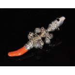 A George III silver baby's teething rattle and whistle,