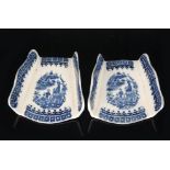 A pair of late 18th Century Caughley asparagus servers decorated in the underglaze blue and white