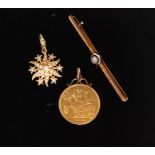 A late 19th Century French diamond bar brooch,