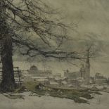 GERMAN SCHOOL (CIRCA 1900) - A view of a town in winter, etching with aquatint,