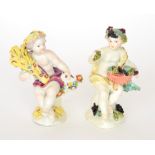 A pair of 18th Century Derby cherub figurines modelled as two of the four seasons,