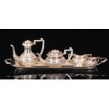 A late 20th Century hallmarked silver miniature four piece tea set,