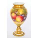 A Royal Worcester shape 2660 pedestal vase panel decorated by Moseley decorated with apples and