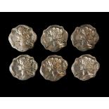 A set of six early 20th Century Art Nouveau silver buttons,