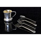 A George V hallmarked silver christening cup of flared cylindrical form with bulbous base and