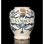 A late 17th to early 18th Century Lambeth wet drug jar,