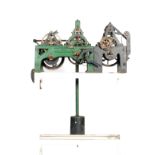 A 19th Century three train turret clock the green painted iron bird cage movement with dead beat