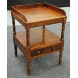 A 19th Century and later mahogany two-tier night stand with a galleried tray top over a single
