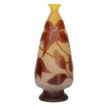 Emille Galle - A late 19th Century cameo glass vase of footed compressed sleeve form with tapered