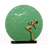 Josef Lorenzl - A 1930s Art Deco figural clock with black lacquered base mounted with a female nude