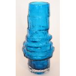 Geoffrey Baxter - Whitefriars - A Textured range Hoop vase, pattern No 9680 in Kingfisher Blue,